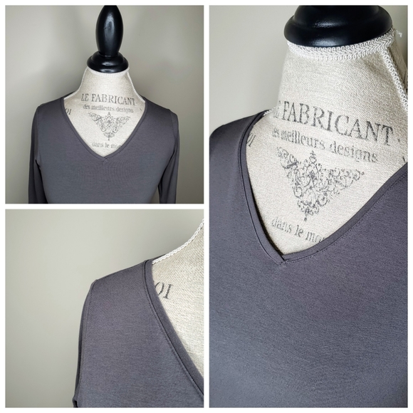 Eileen Fisher | Gray V Neck Viscose Jersey Dress - Picture 6 of 8